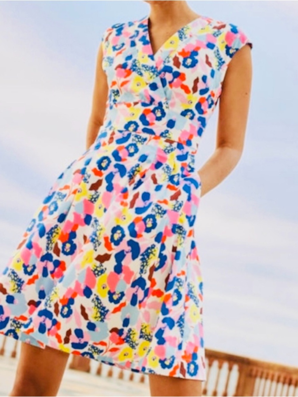 Boden Multicolor Floral V-Neck Midi Dress